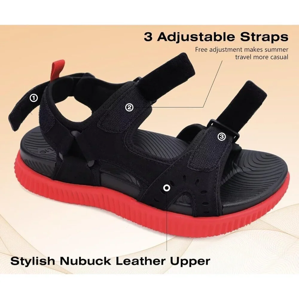 Casual Hiking Sandals Men's Black Red Athletic Sports Walking Fisherman Shoes